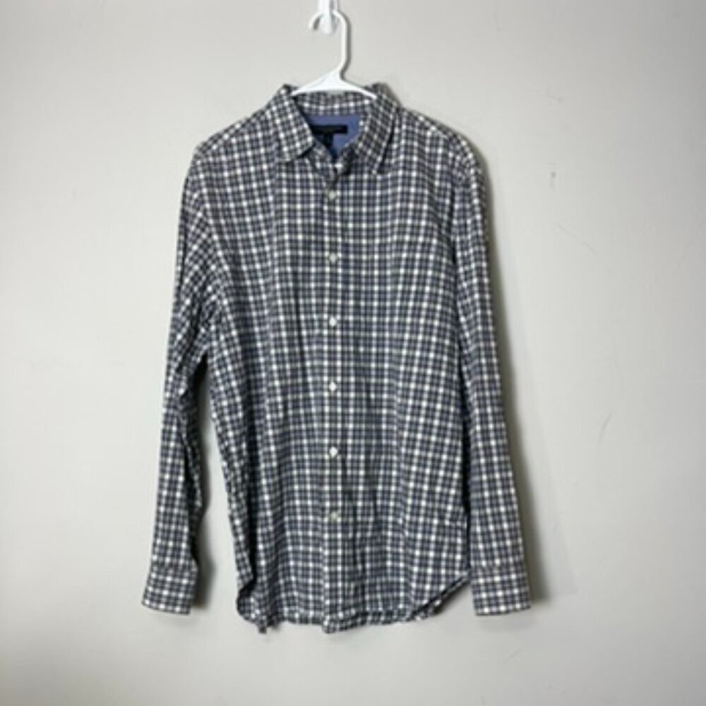 Banana Republic Men's Large Gray Button Down Long Sleeve Plaid Dress Shirt